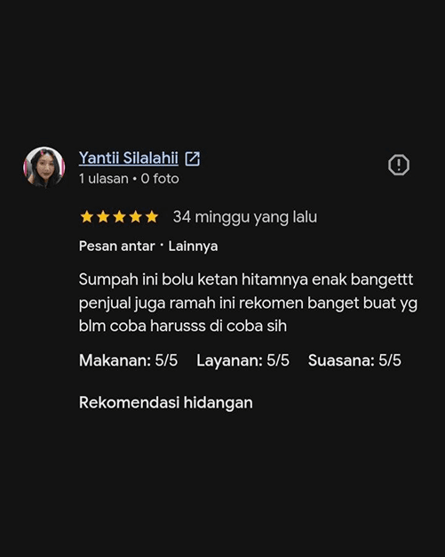 Testimoni pelanggan 1 Bolu Ketan Hitam Bogor