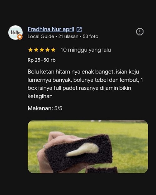 Testimoni pelanggan 3 Bolu Ketan Hitam Bogor